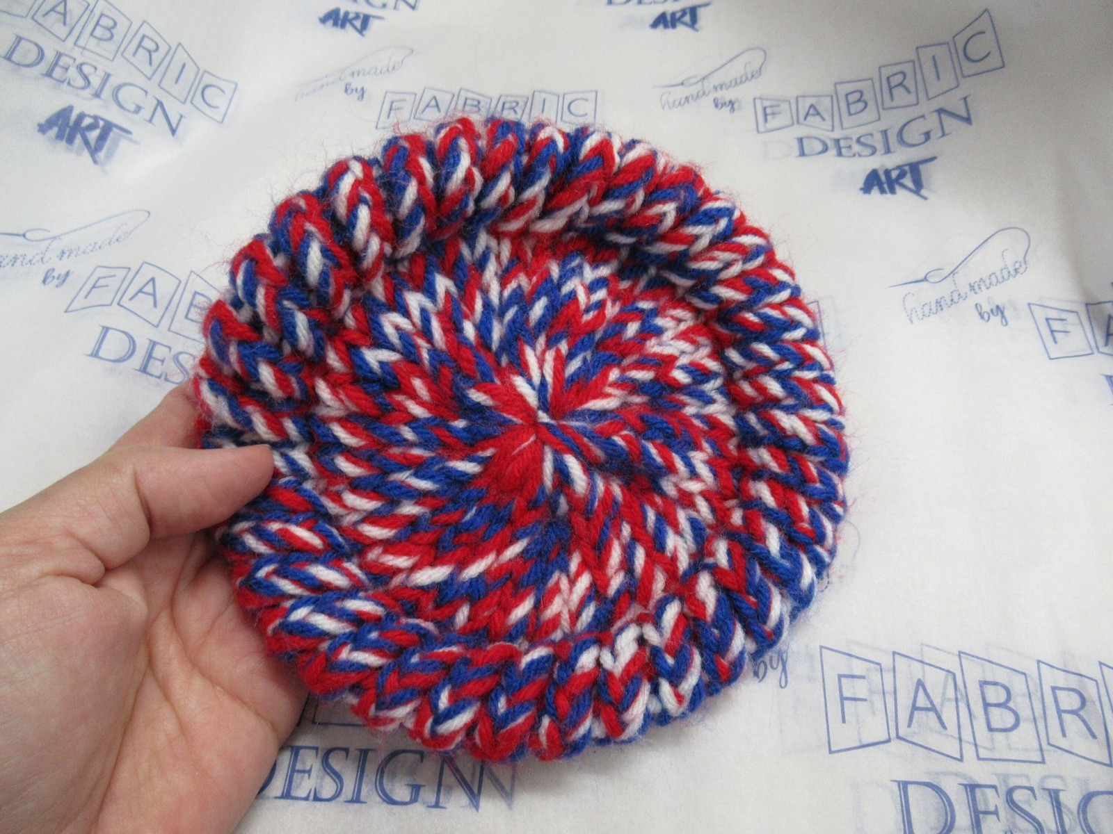 Handmade Knit Frisbee: Red White Blue Sensory Toy OT therapy
