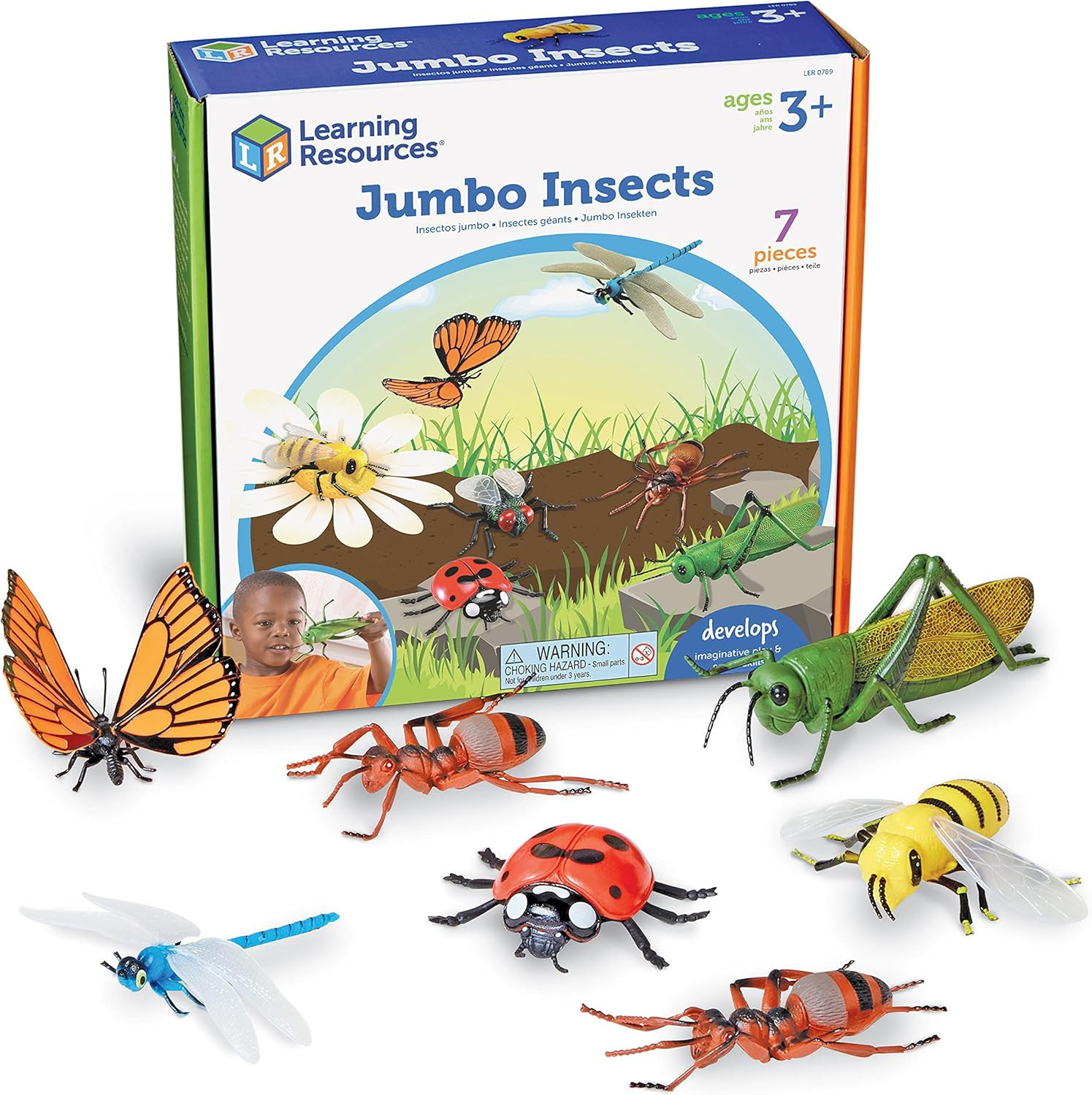 Jumbo Insects I Fly, Ant, Bee, Ladybug, Grasshopper, Butterfly, Dragonfly, 7 Ins
