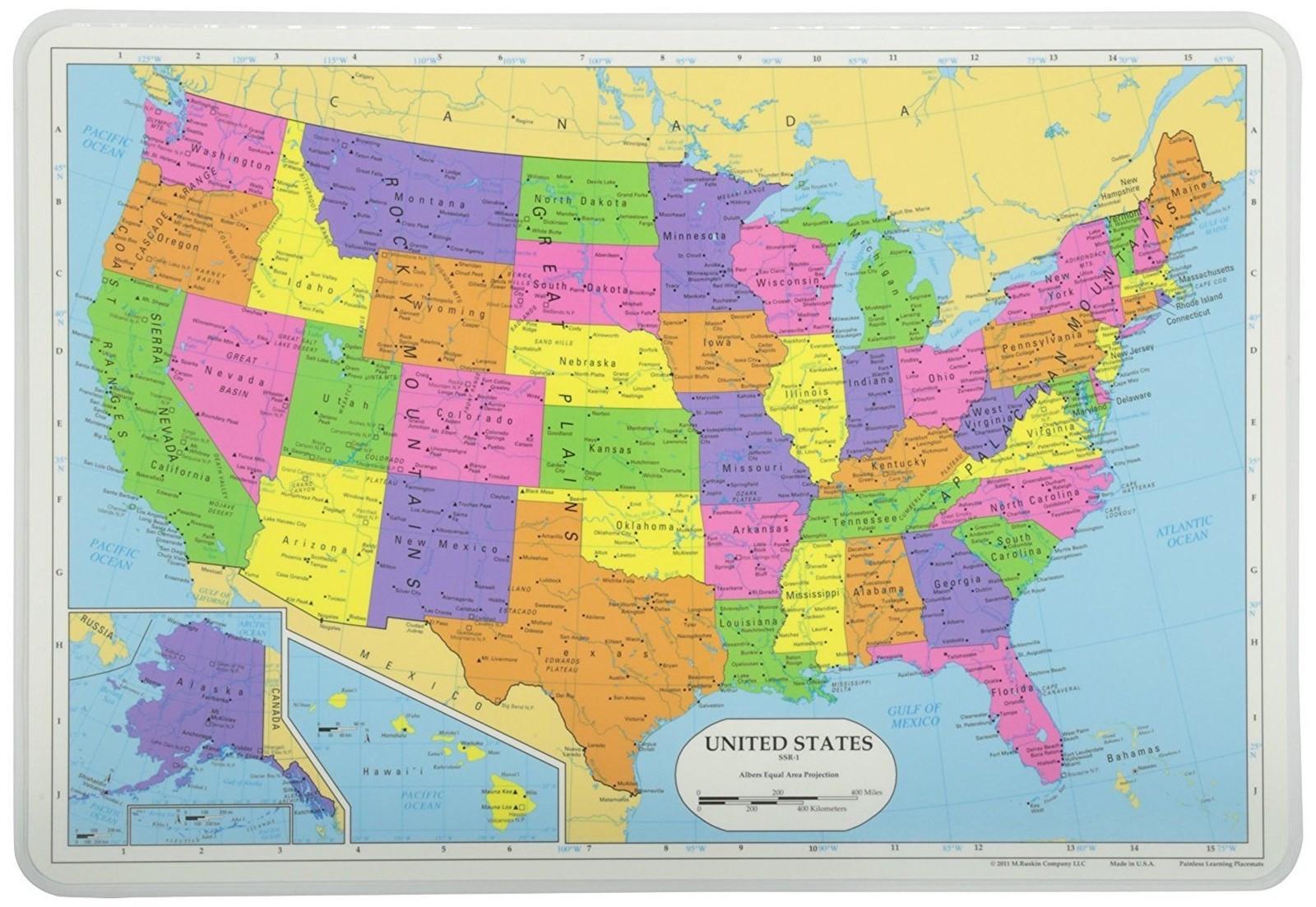 Painless Learning Educational Placemats Sets USA South America and Mexico Cen…