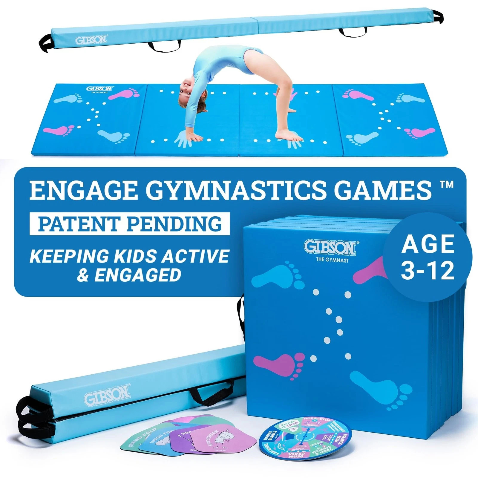 Kids Gymnastics Play Set with Foldable Home Balance Beam and Mats
