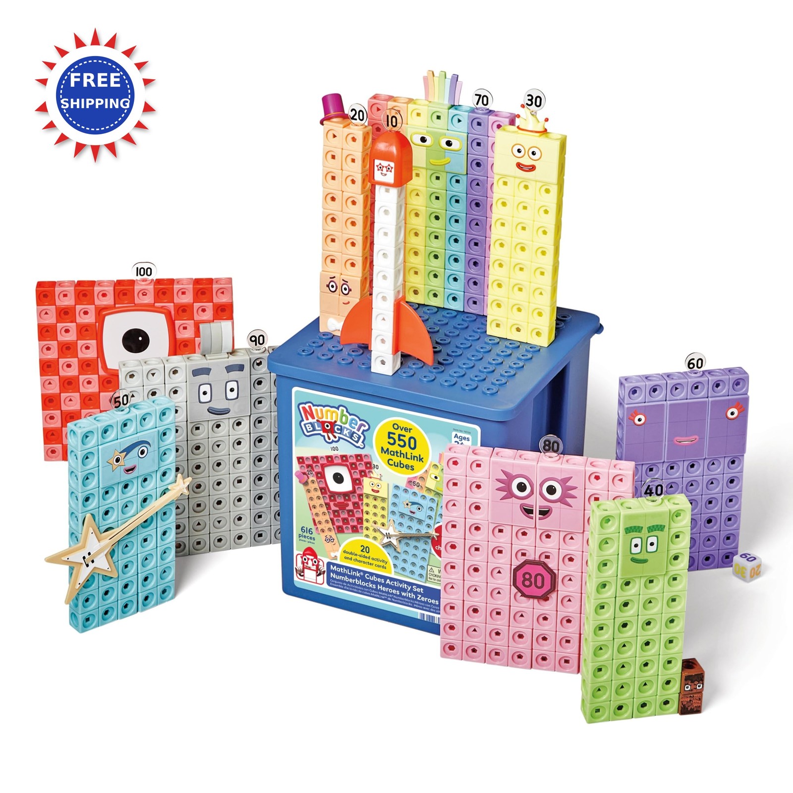 hand2mind Numberblocks Heroes with Zeroes MathLink Cubes Activity Set Preschool
