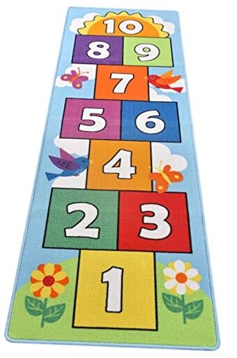 Hop and Count Hopscotch Rug, Kids Floor Play Area Rug Game Carpet Crawl Jump