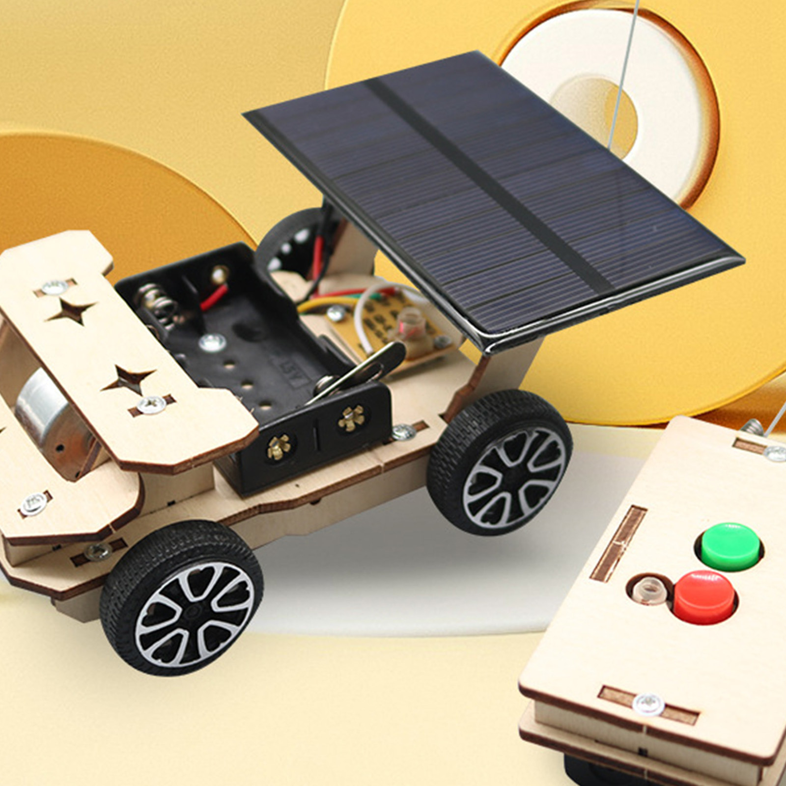 Solar Wireless Remote Control Car Model Composite Wood Electric Motor Building