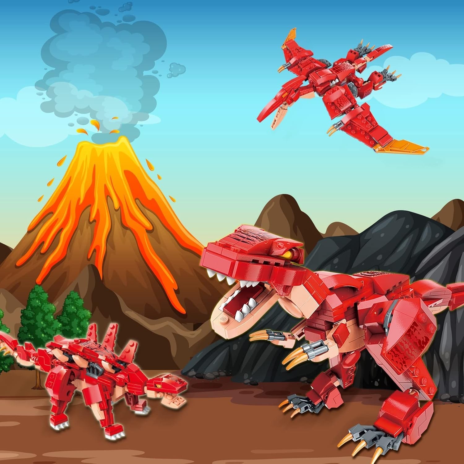 Creative 287PCS Dinosaur Building Set – T-Rex, Pterodactyl, Stegosaurus for Kids