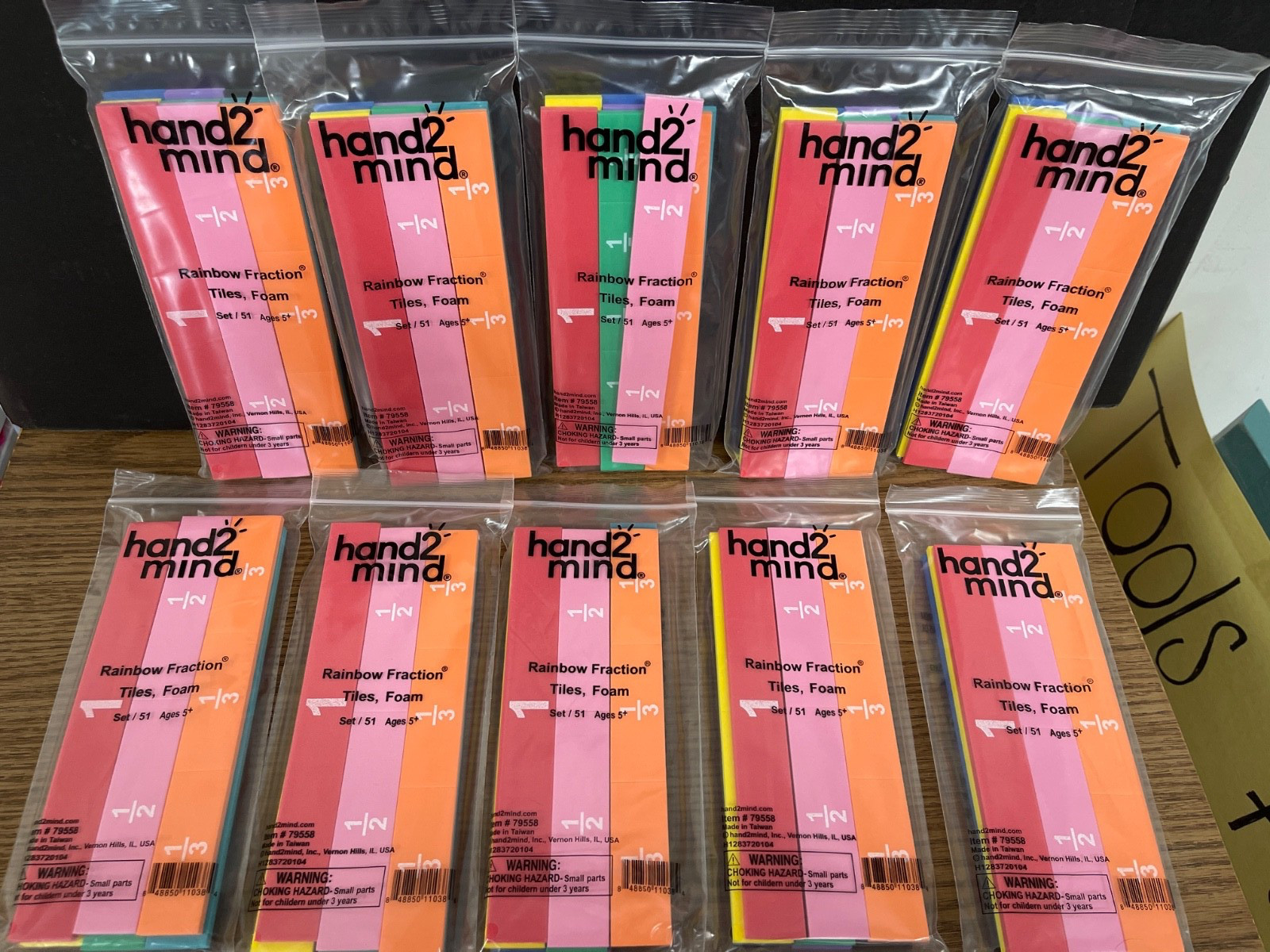 10 sets of 51-Piece Foam Fraction Tiles Educational Manipulatives Set Multicolor