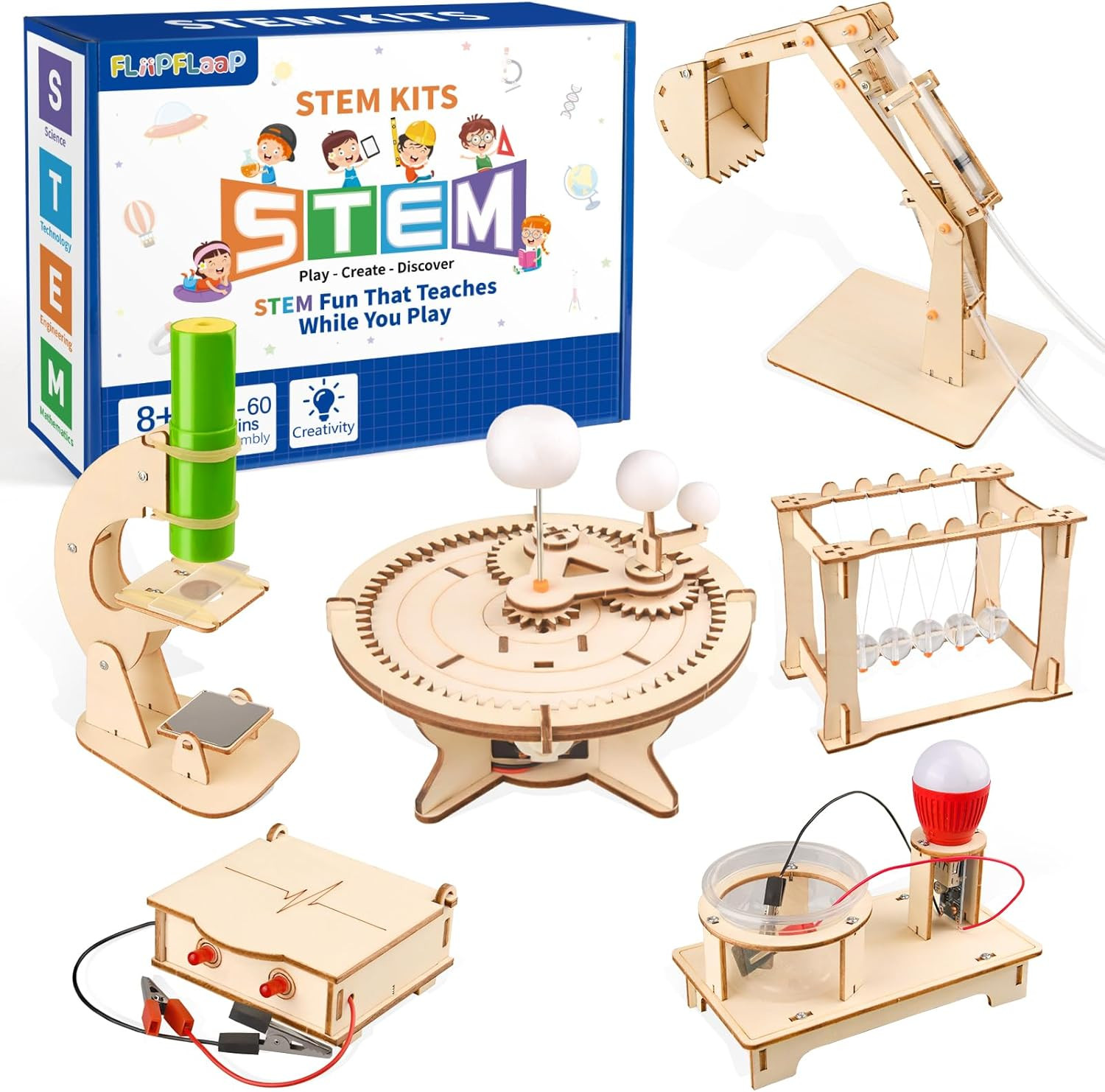 6-In-1 STEM Science Kits for Kids, Wood Arts and Craft Kits, STEM Toys for Boys