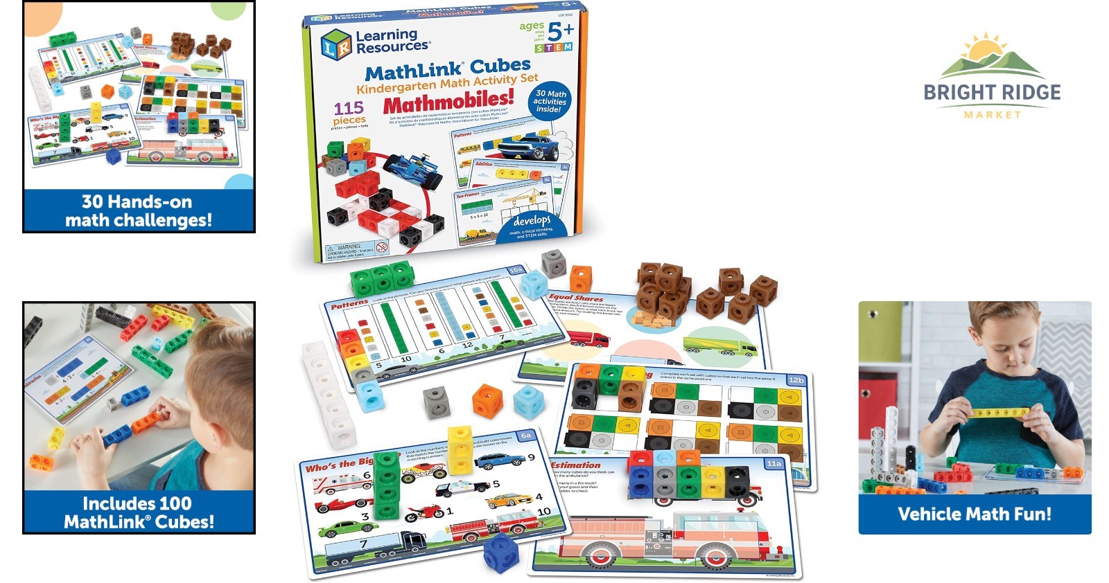 MathLink Cubes Kindergarten Activity Set with 100 Pieces and 15 Activity Cards