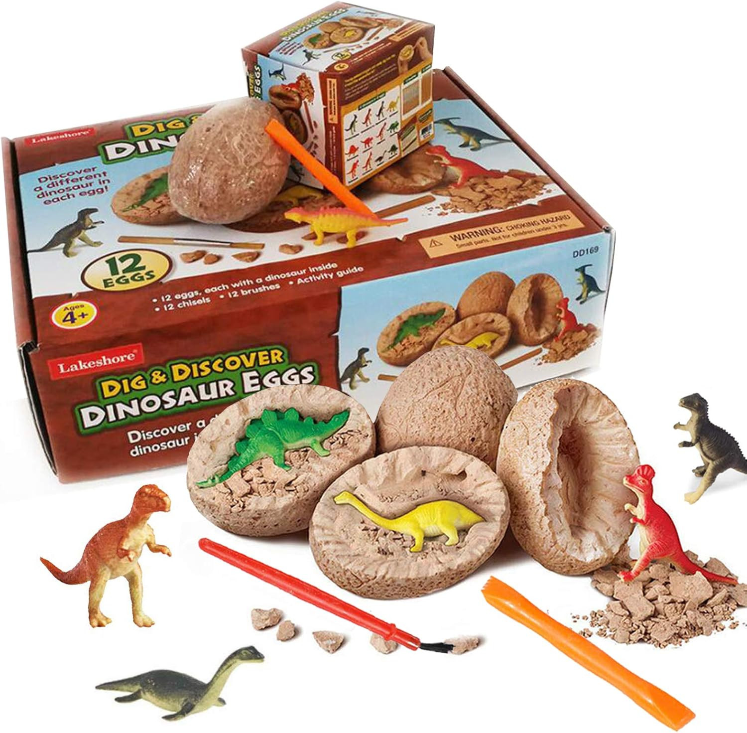 Shellkingdom 3D Dinosaur Fossil Egg Digging Kit, 12 PCS Unique Dino Eggs and Dis