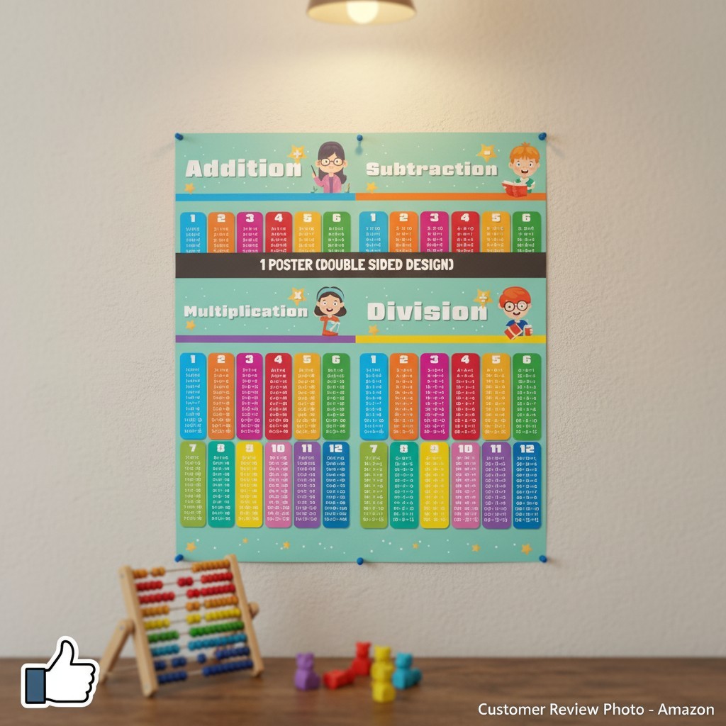 9×12 Double-Sided Kids Math Learning Poster – Laminated Addition, Subtraction…
