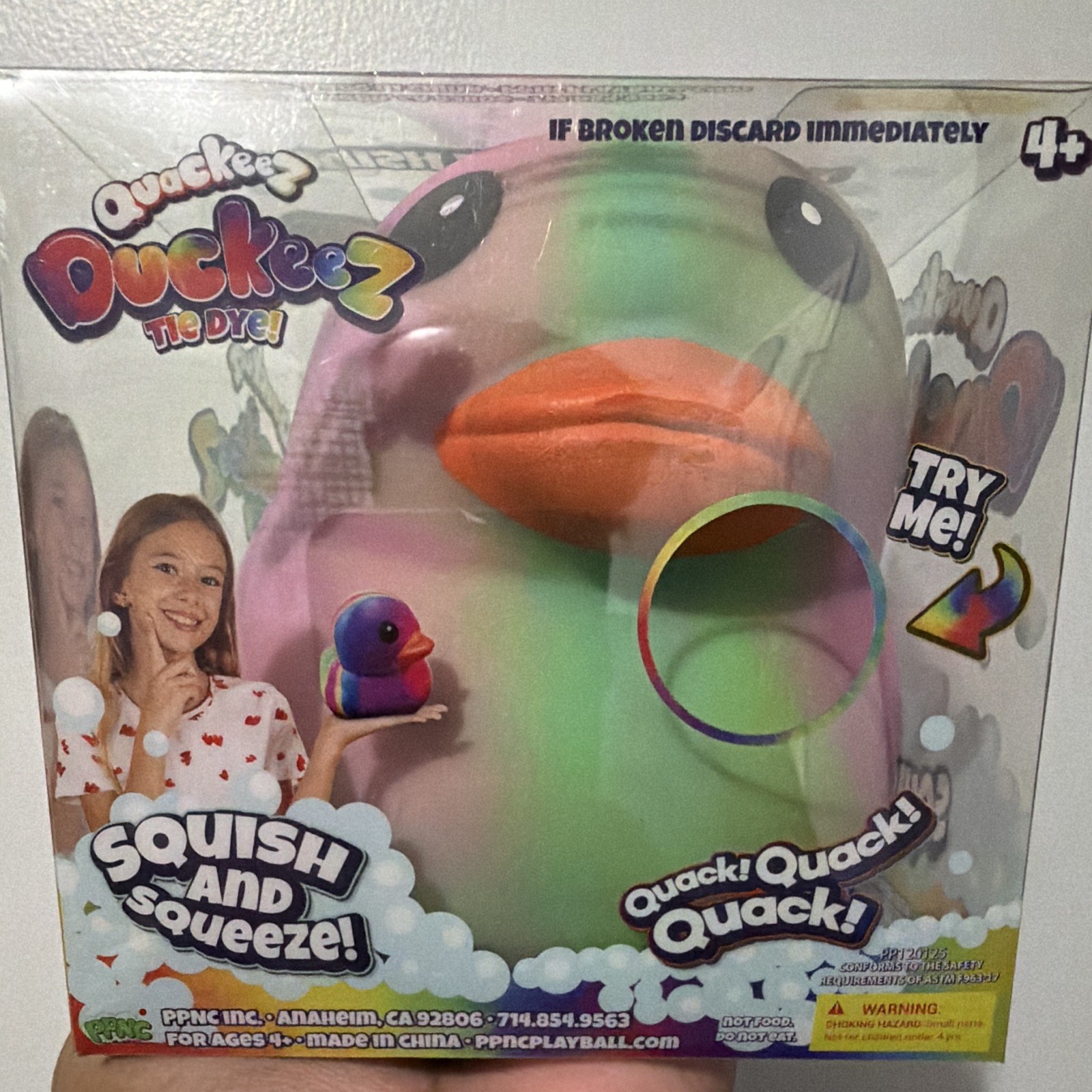 PPNC Duckeez Quackeez Tie Dye Squish & Squeeze Duck Toy, Ages 4+, PPJ20125