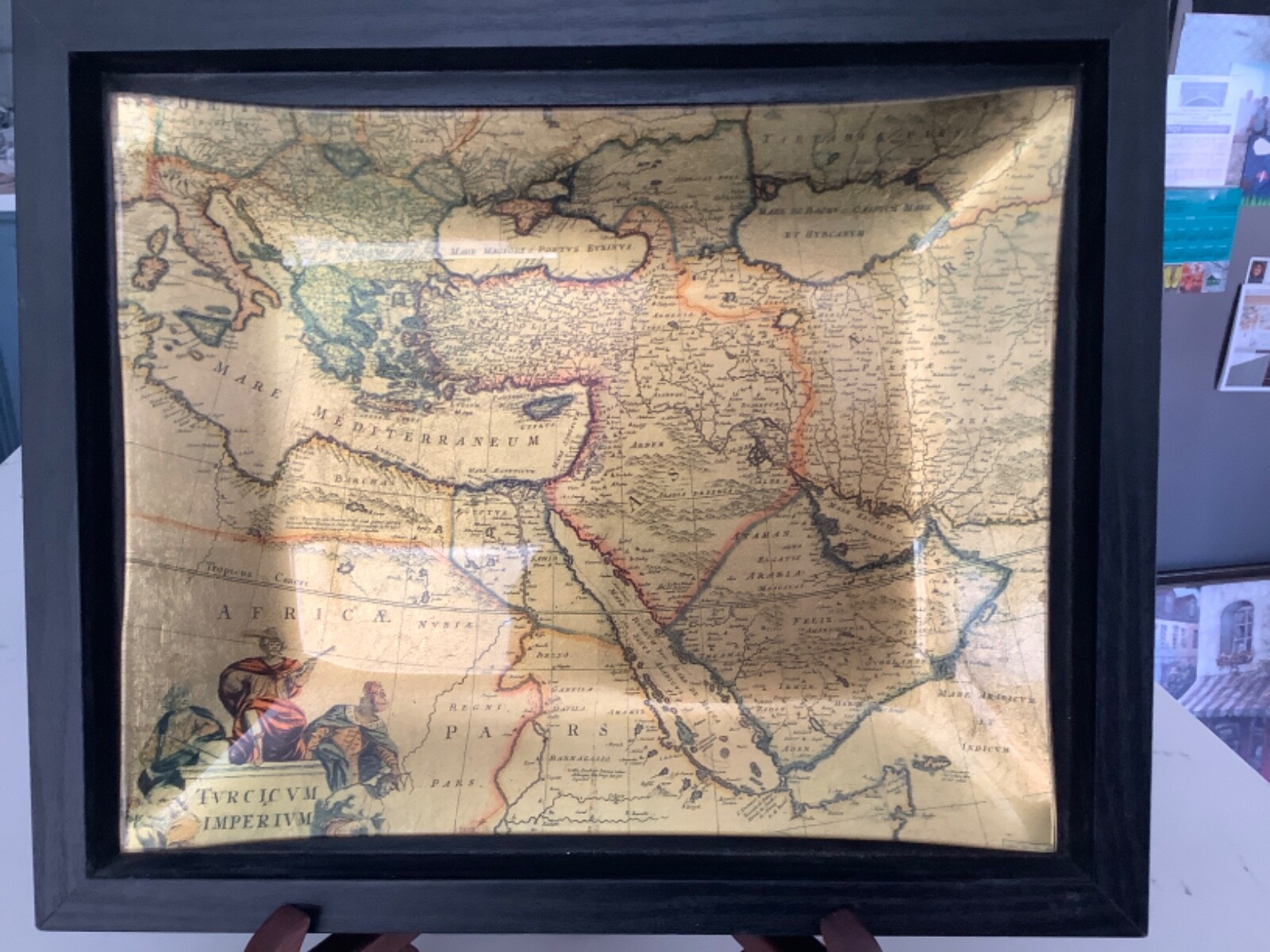 Collectible Glass Old Map Beautiful Framed Wood 9.75 X 11.75 Wall Decor