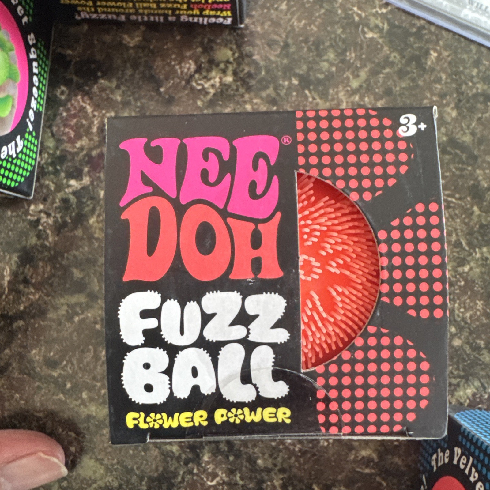 ORANGE Needoh FUZZ BALL Flower Power Nee Doh Squish Stress Ball NEE-DOH Fuzzball