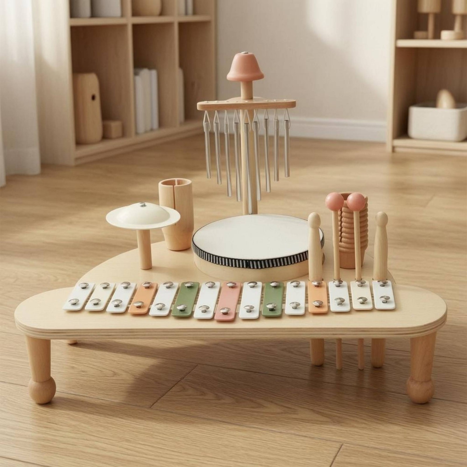 Wooden Musical Activity Stand Rounded Edges children’s Drum Stand Natural Wood