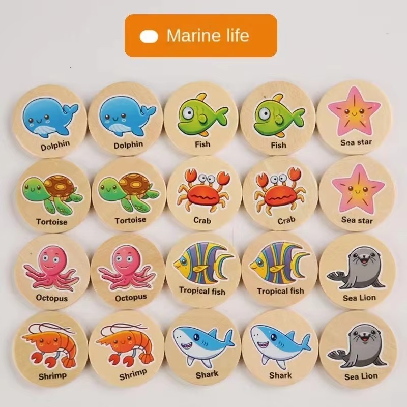 Animal Memory Matching Game Wooden Montessori Puzzle Educational Toy for Kids