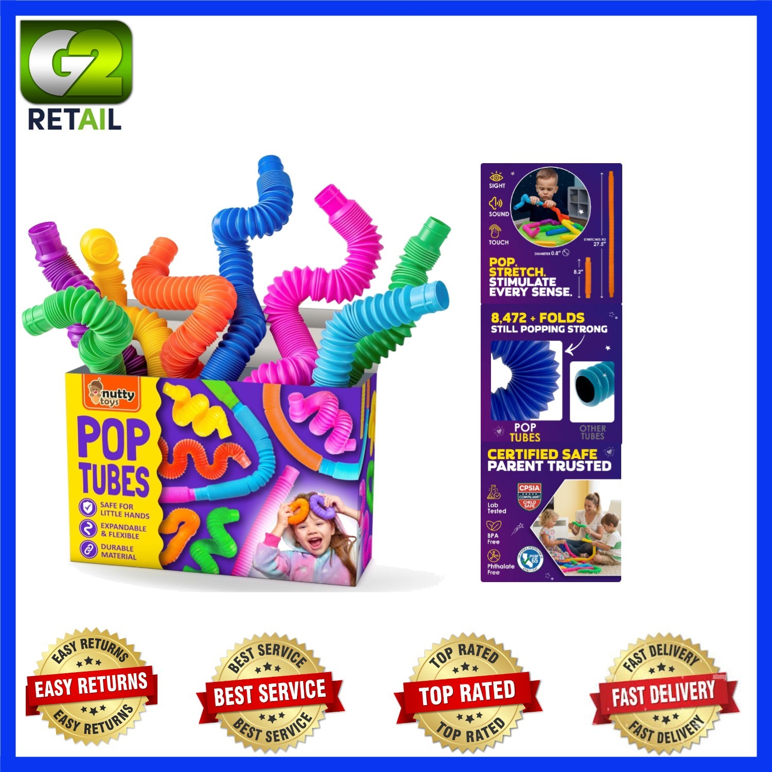 Large Multicolor Pop Tubes – Best Sensory Learning Toy for Kids & Toddlers 2025