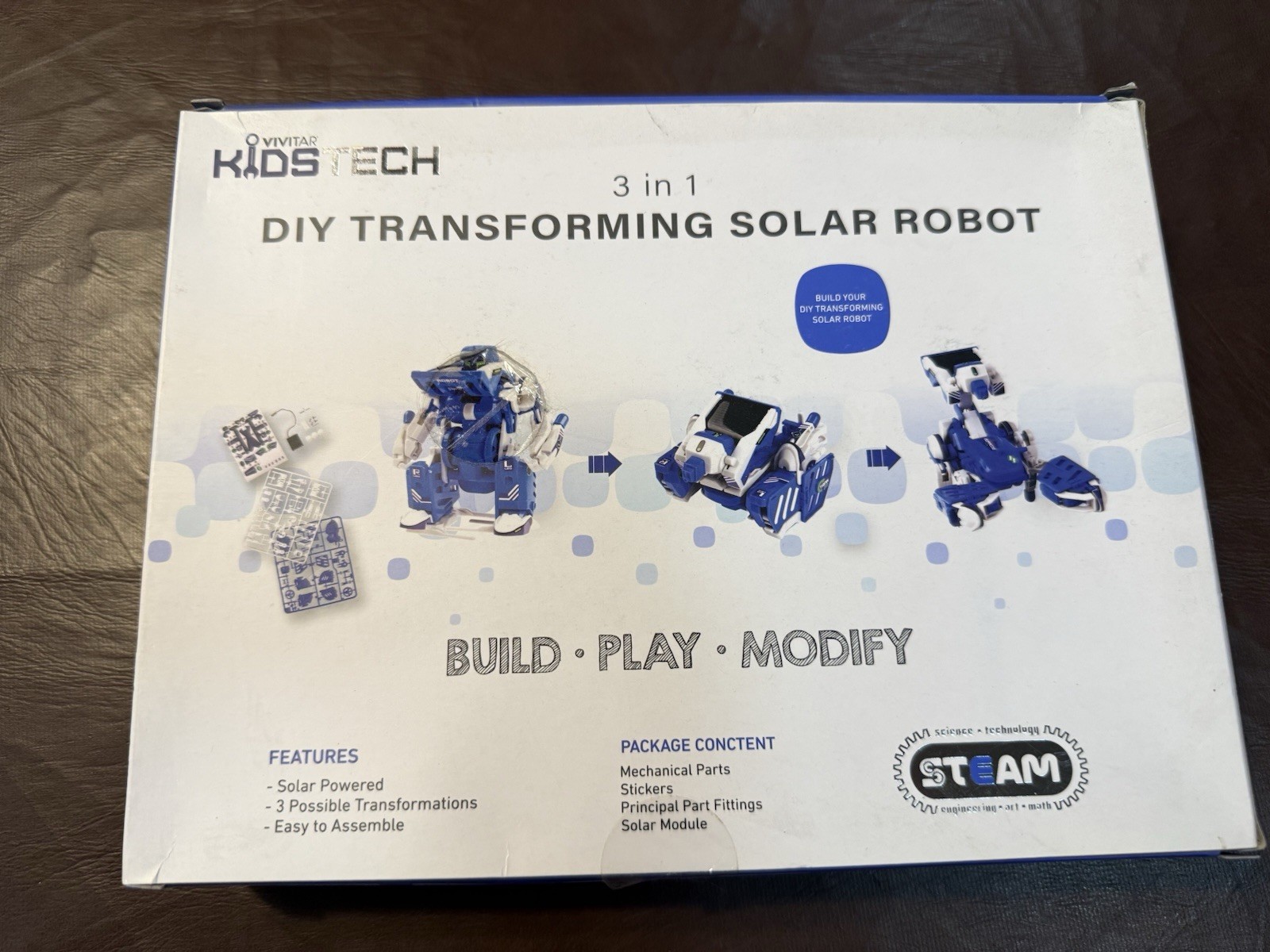 Vivitar Kids Tech 3-in-1 DIY Transforming Solar Robot Kit STEM 8+ KST100
