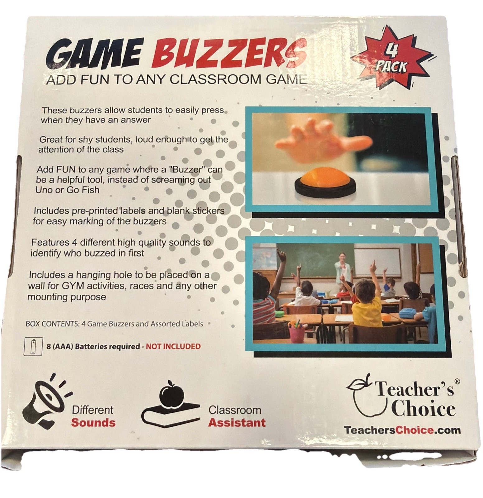 Teacher’s Choice 4 Pack Game Buzzers With Unique Loud Sounds For Each Buzzer