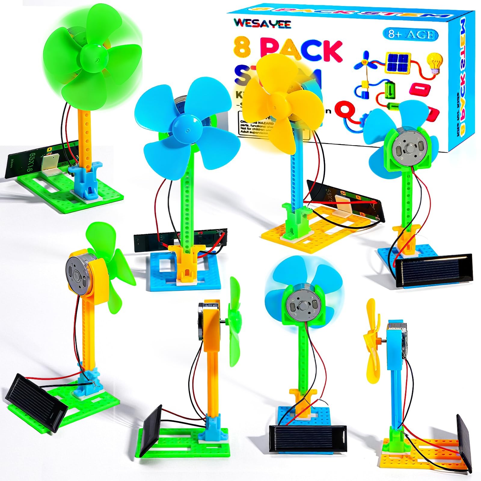 Bulk STEM Kits – 8 Set Solar Powered Fans, 2.8 x 5.3 x 3.9 inches, Colorful