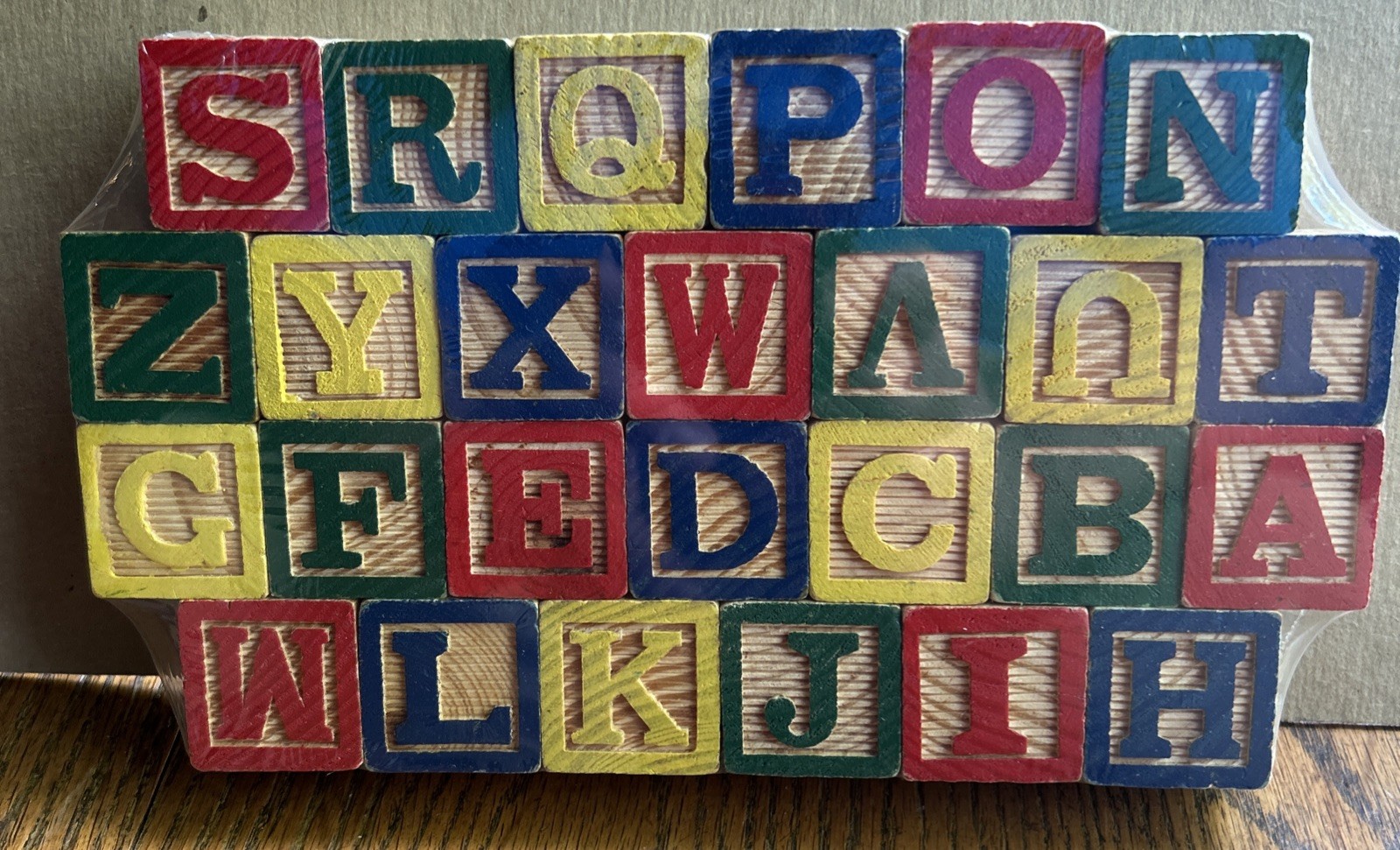 26 1-1/4 Size Colored Wooden Blocks ABC’s Numbers Spelling Words And Pictures