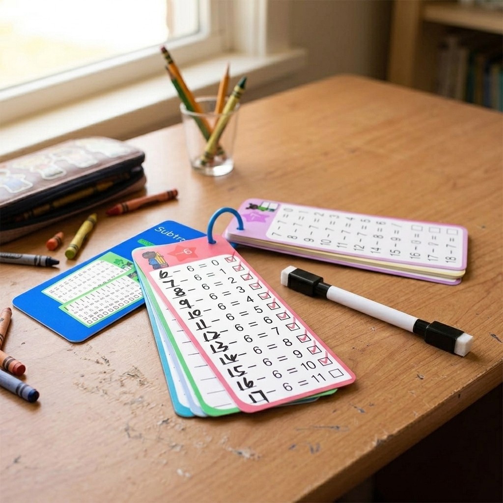 15Pcs Subtraction Math Flash Cards with 2 Pens & Ring for Kids Learning