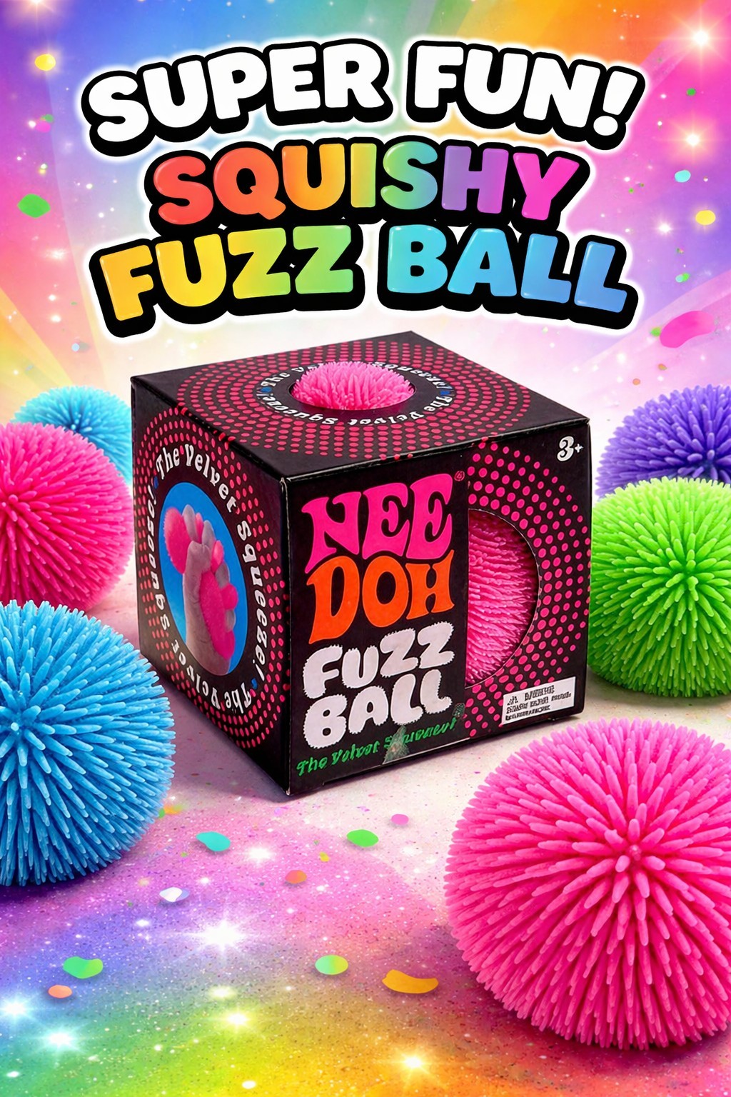 NeeDoh Fuzz Ball “The Velvet Squeeze!” PINK, Authentic, New