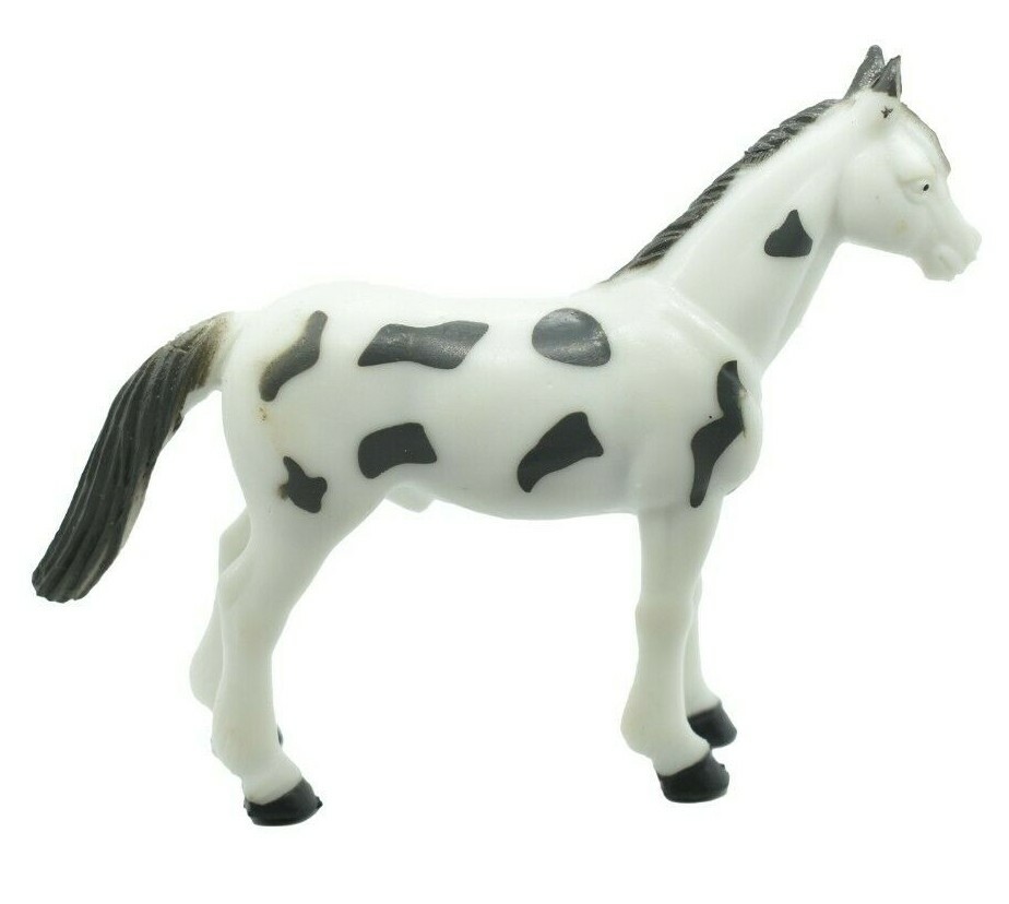 Horse, White & Gray Spots Plastic Toy Animal, Realistic Figure, Farm Model, Barn