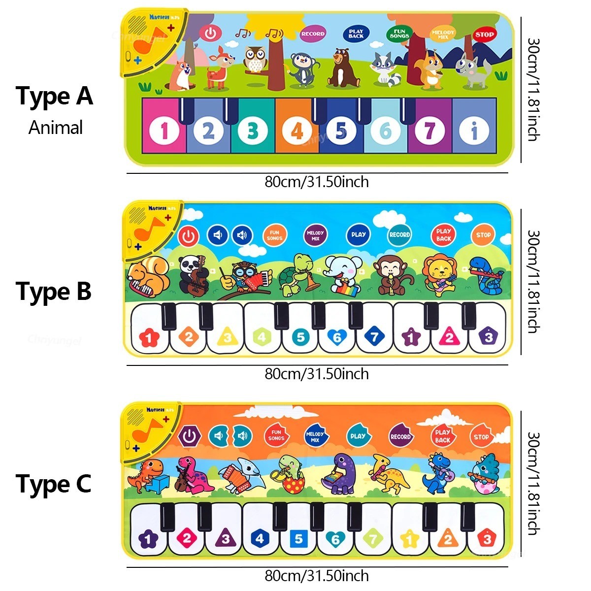 Piano Mat for Kids 80*30cm Toddlers Floor Keyboard Dance Mat Play Musical Carpet