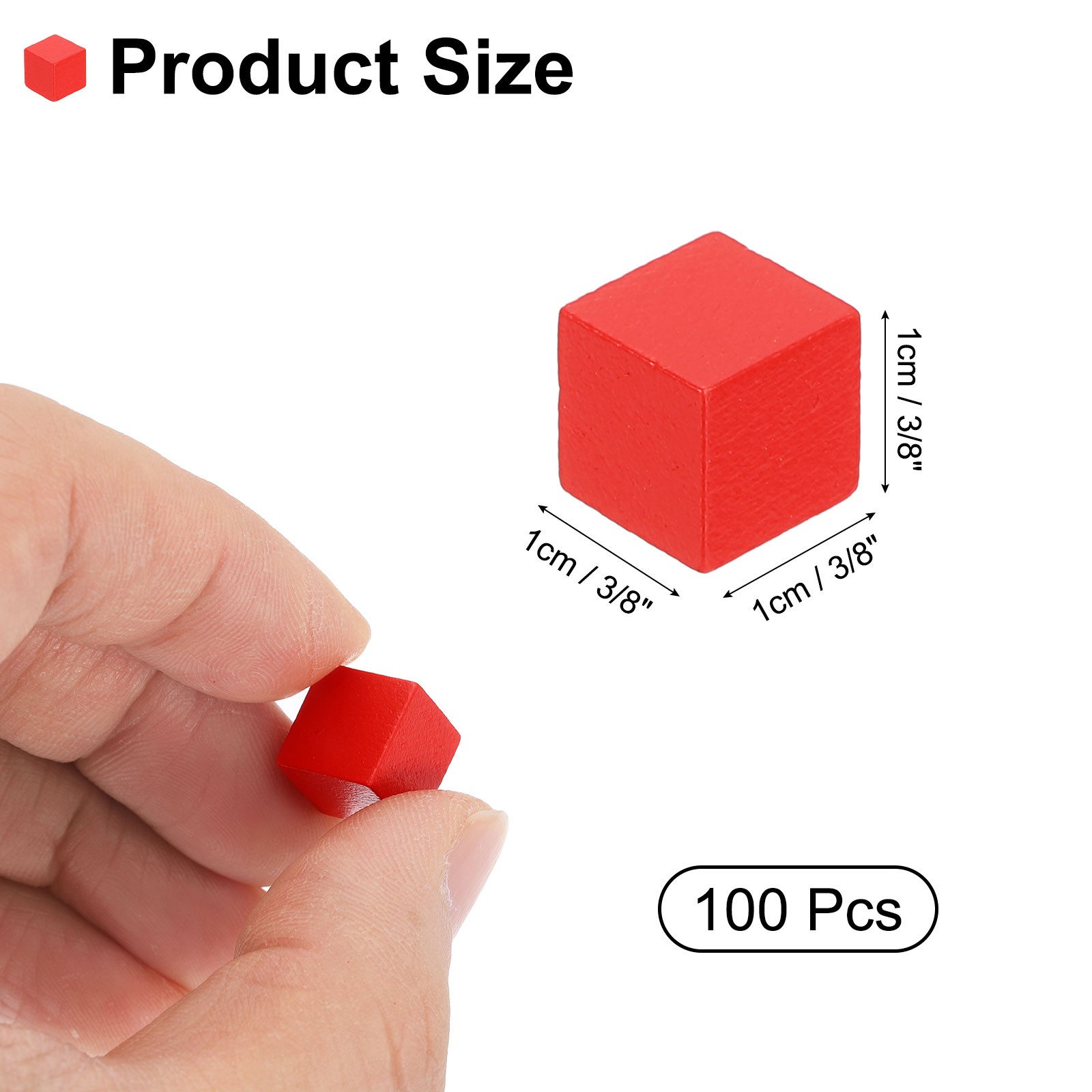 Wood Blocks for Crafts, 100pcs 3/8″ Unfinished Wooden Cube Pine Wood Block, Red