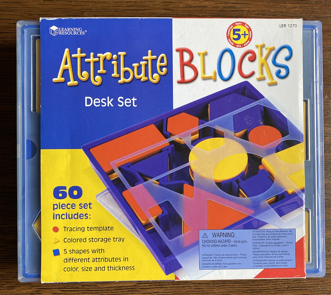 Attribute Blocks Desk Set by Learning Resources 60pcs, 5 Shapes, Ages 5+