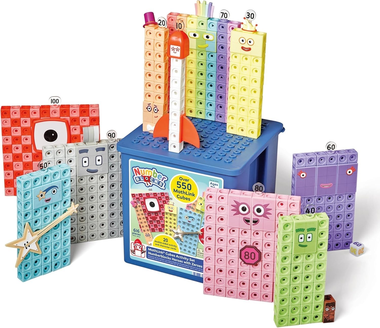 hand2mind Numberblocks Heroes with Zeroes MathLink Cubes Activity Set Preschool