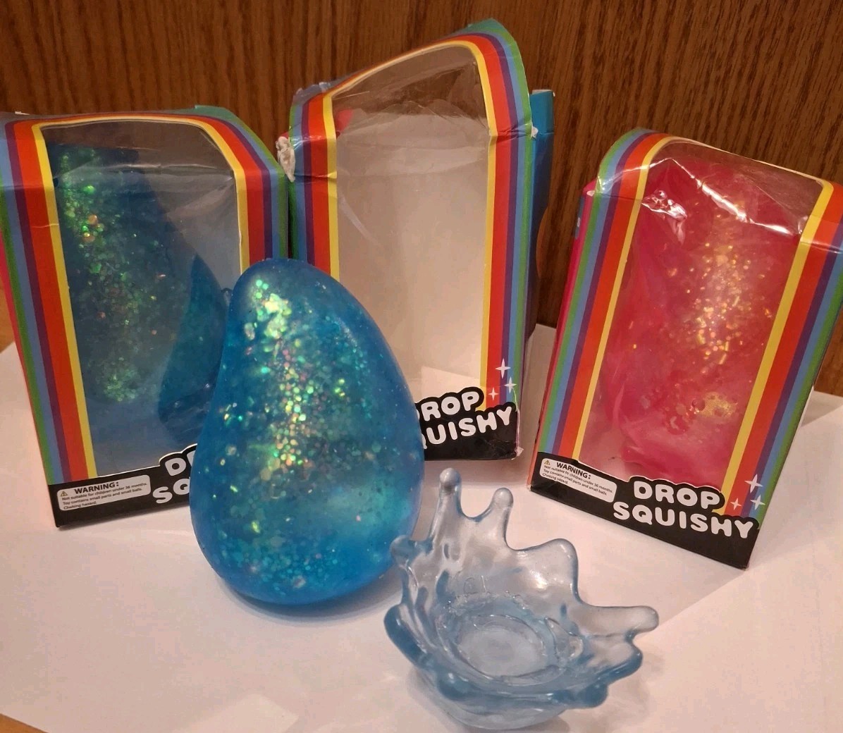 Set Of 3 NEW Dream Drop Squishy Sparkles 2 Blue One Pink ( Not Needoh)