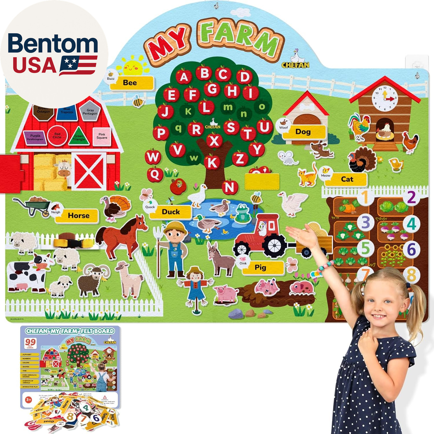 99 Pcs Farm Animals Felt Story Board Set, 3.9 Ft Preschool Farmhouse Barnyard Th