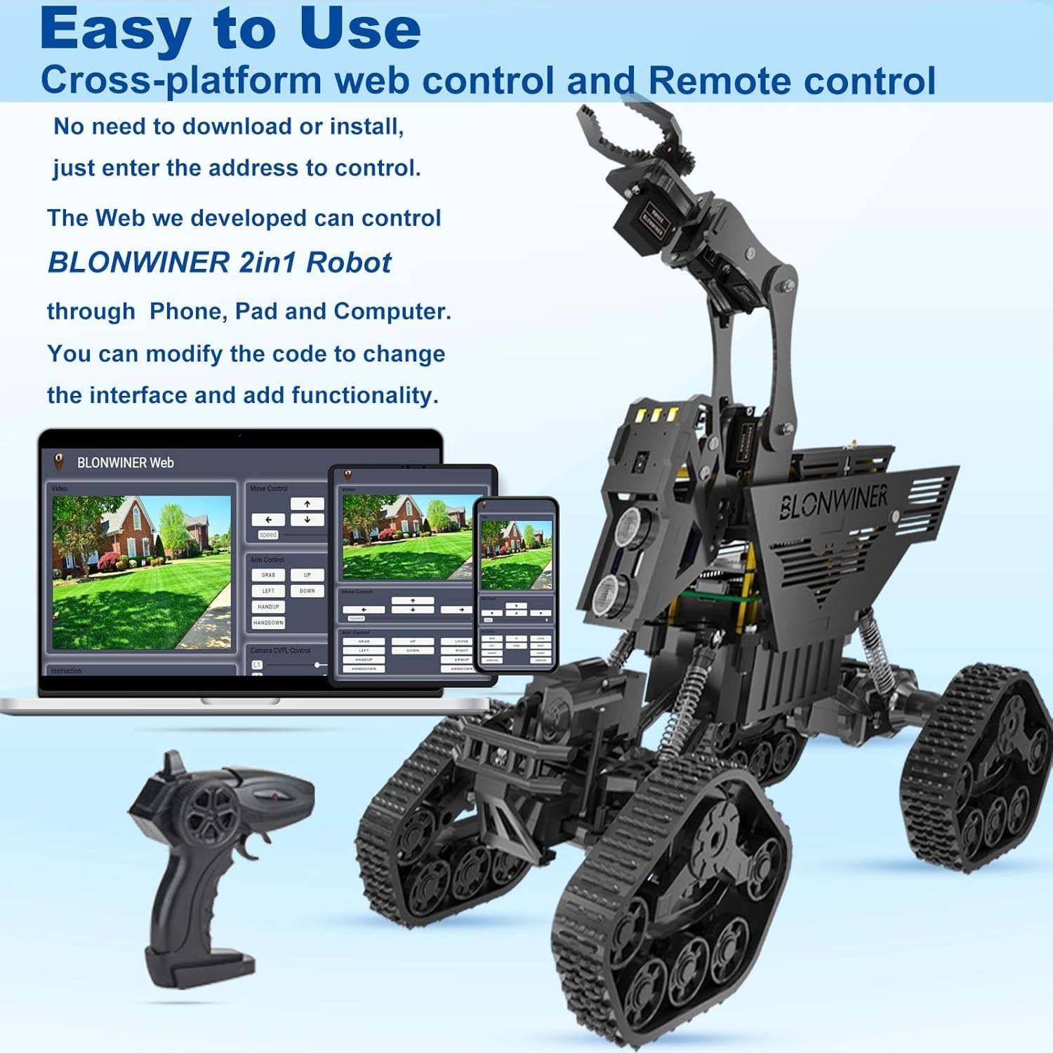 Robot Car Kit, 2 in 1 Smart Robotics Arm Building Toy for Raspberry Pi Python Co