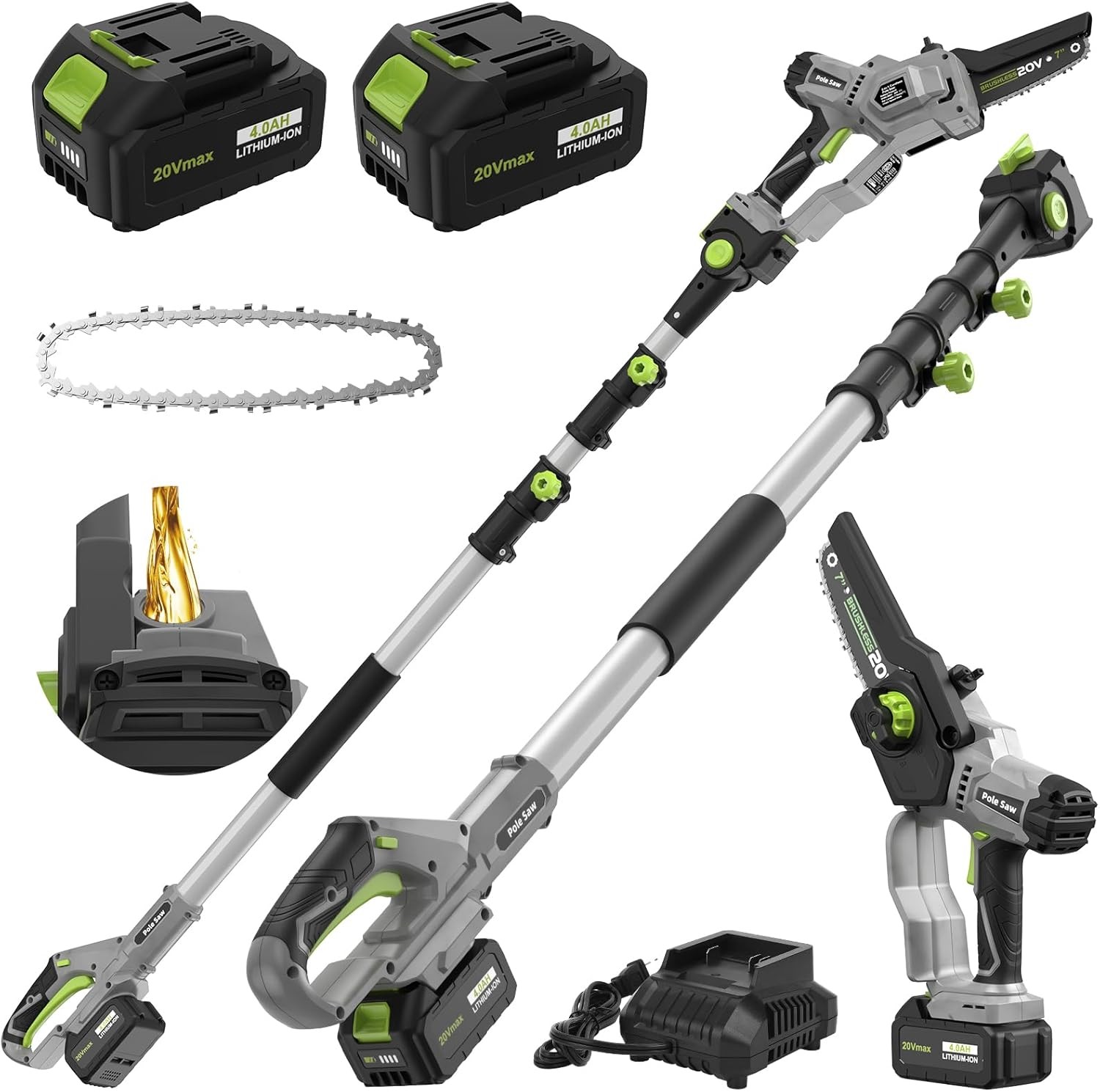 2-in-1 Cordless Pole Saw (2025 Upgraded), 7 Inch Brushless Mini Chainsaw with