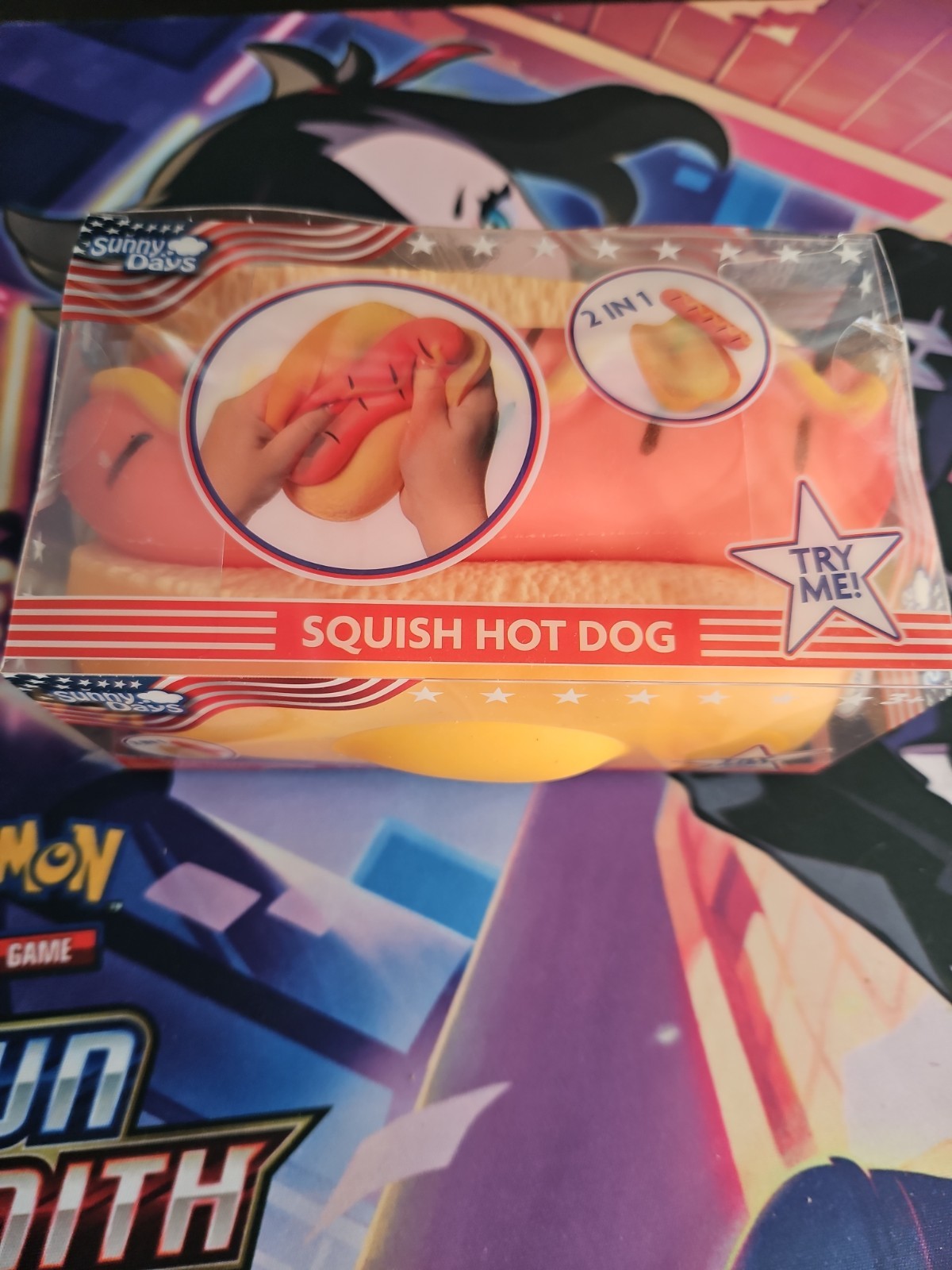 Squishy Hot Dog Squeezy Fidget Toy Sunny Days 2-in-1 Hotdog Stress Relief NEW