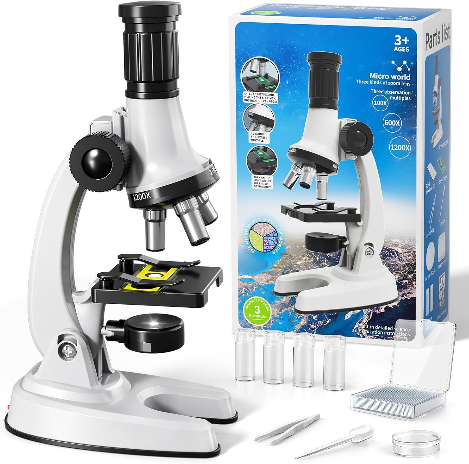 Microscope for Kids, 67 Pcs Kids Microscope Science Kit with 100X-1200X Microsc