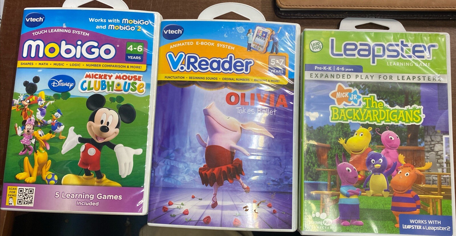 LOT OF 3 Games. Mobigo-Mickey , V.reader – Olivia Pig, Leapster – Backyardigans