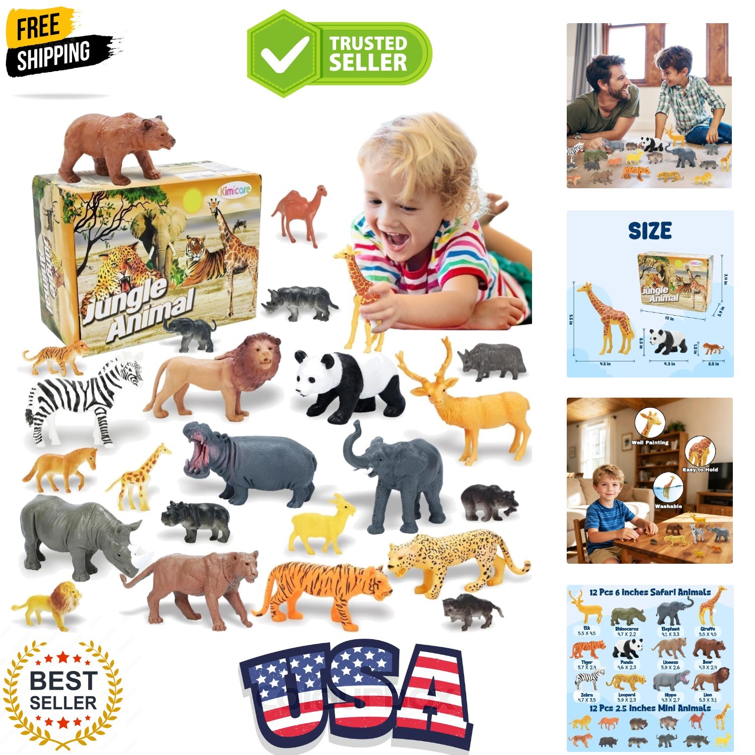 24Pcs Safari & Zoo Animals Figures, Realistic Plastic Animal Toys Set for Kid…
