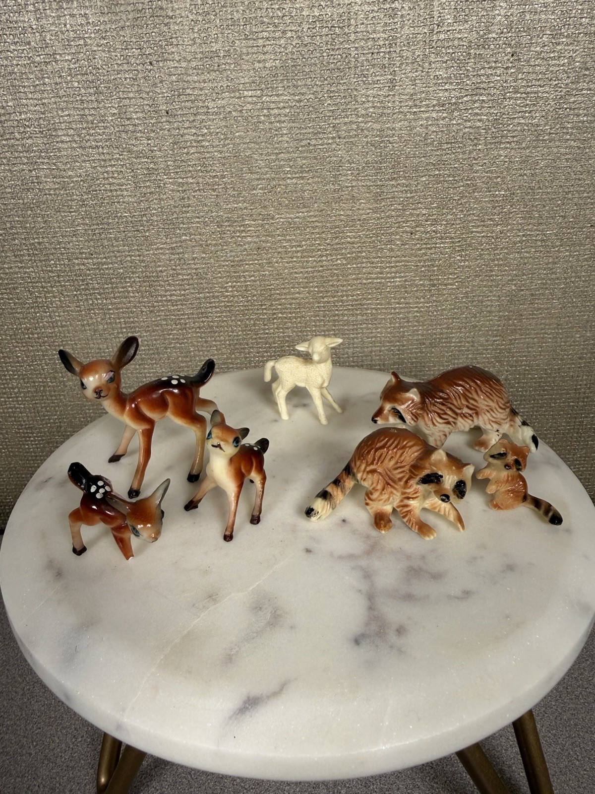 Lot Of Plastic Animals Deer And Raccoon With Bonus Lamb Unmarked Vintage