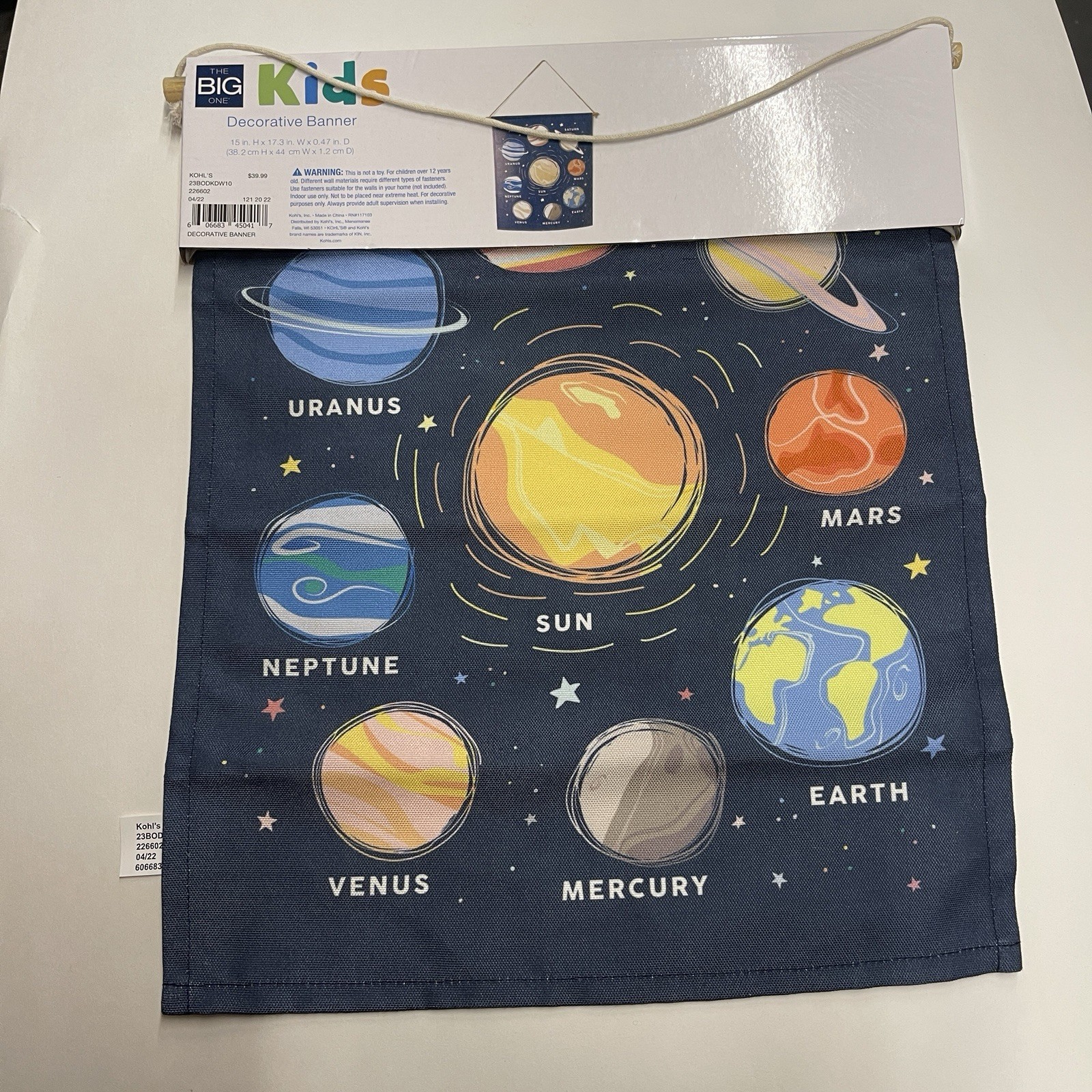 Kohls Science Planets Decorative Banner, 15x17x.47” Blue Banner Rope Hanging
