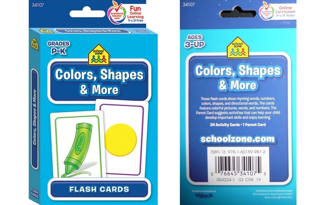 Preschool Flash Cards Alphabet Numbers Colors For Beginners School Zone 4-Pk