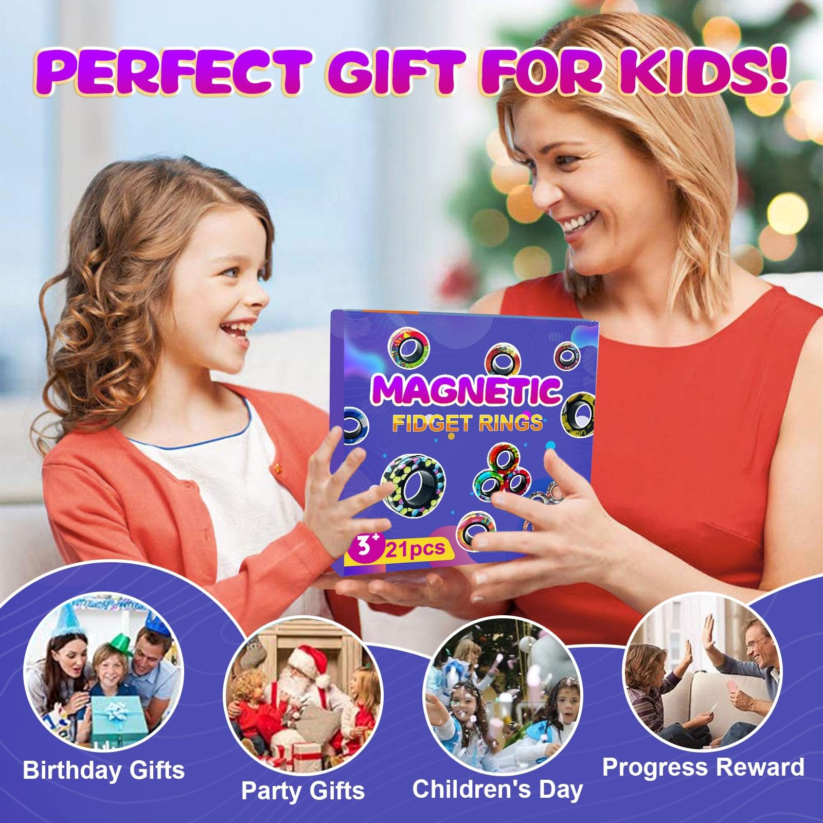 21 Pcs Magnetic Rings Fidget Toys Set Easter Decorations Basket Stuffers for Kid