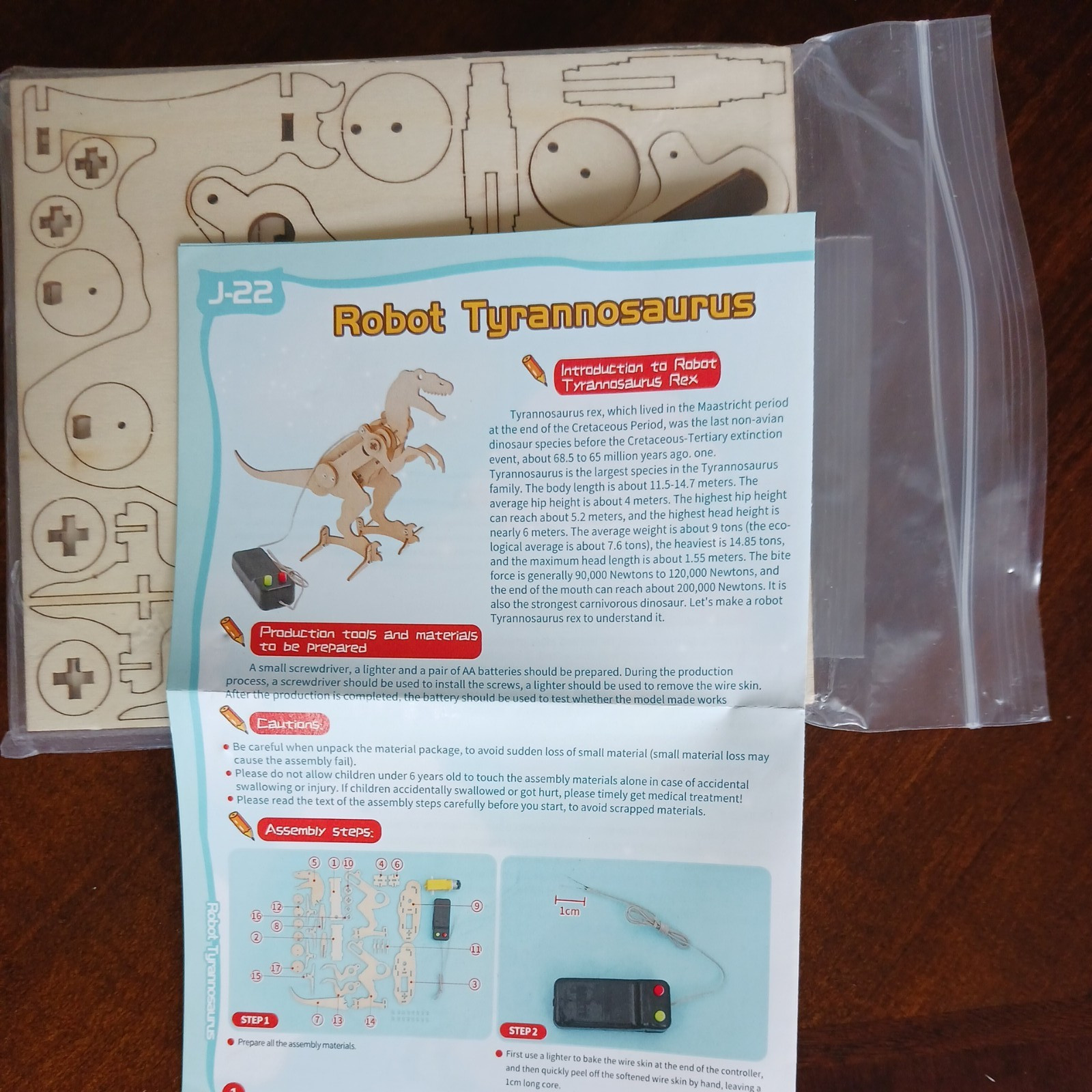 TYRANNOSAURUS ROBOT – Moving Scientific STEM Wooden DIY Model Kit Electric NEW