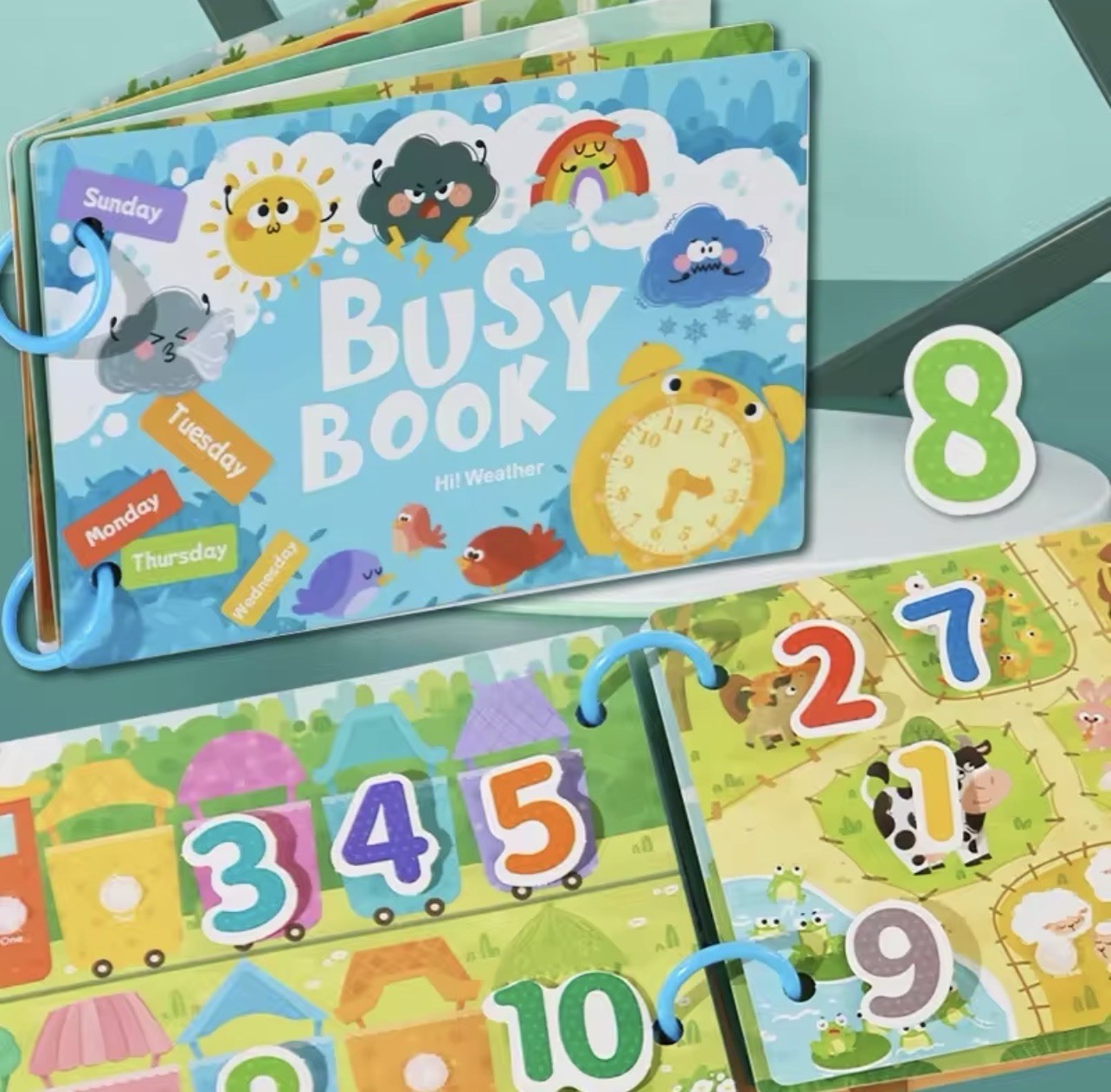 Montessori Busy Book Toddler Model with, Days, Numbers, Animals