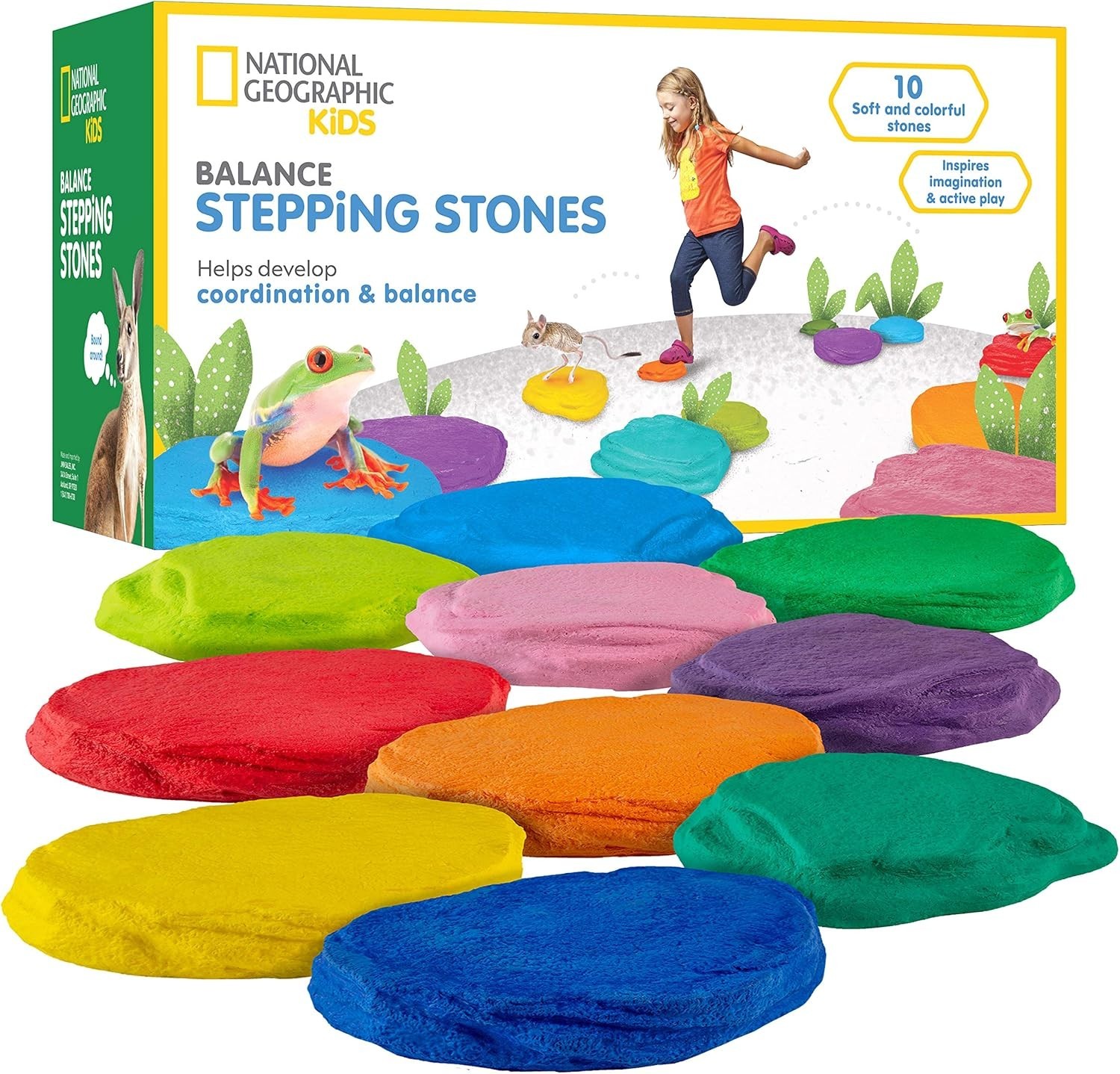 National Geographic Stepping Stones Kids 7 Colored Soft Durable Stones OPEN BOX
