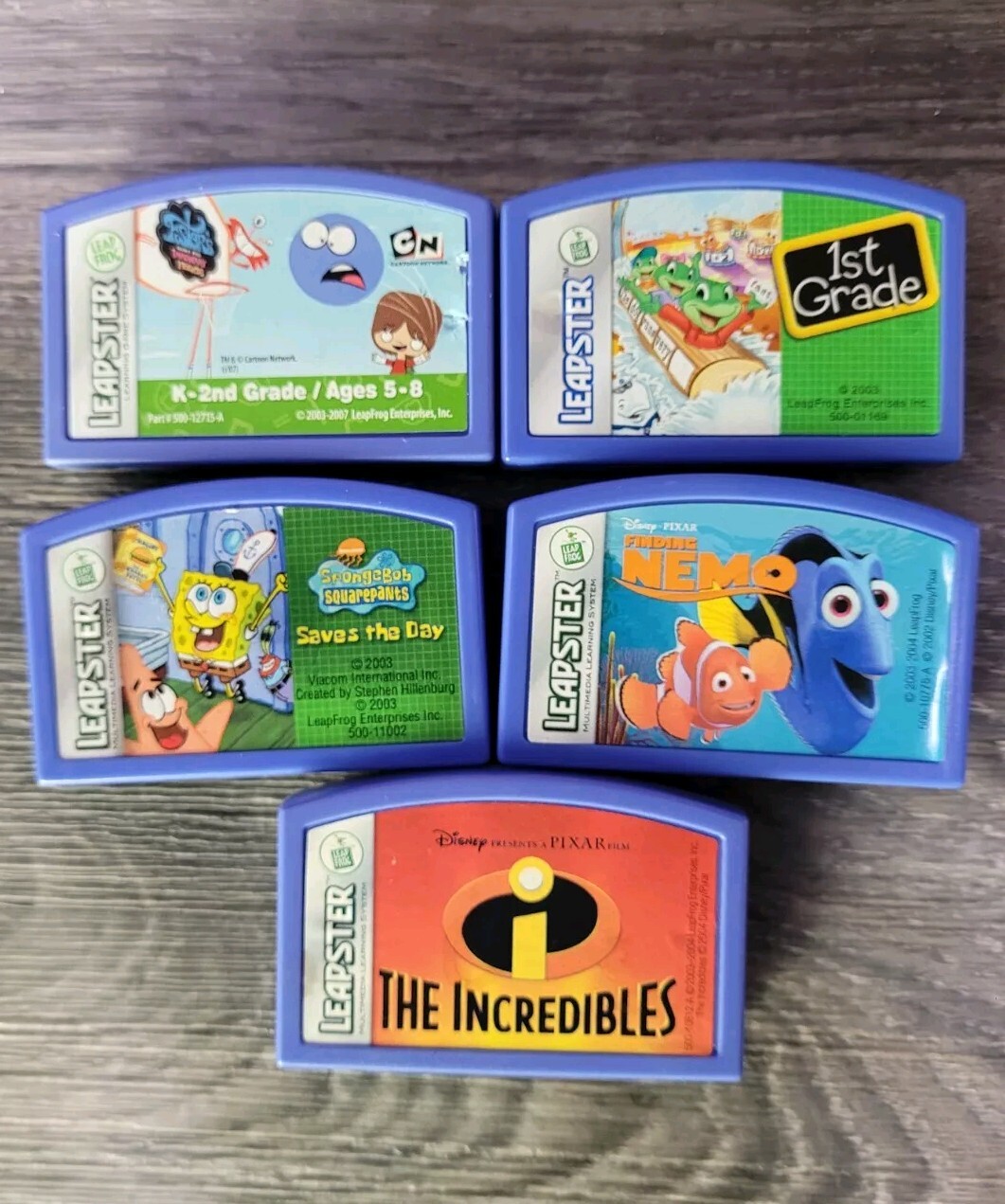 Leapster Leap Frog Leapster Learning Game Lot Of 5 Pc /nemo/spongebob/incredible