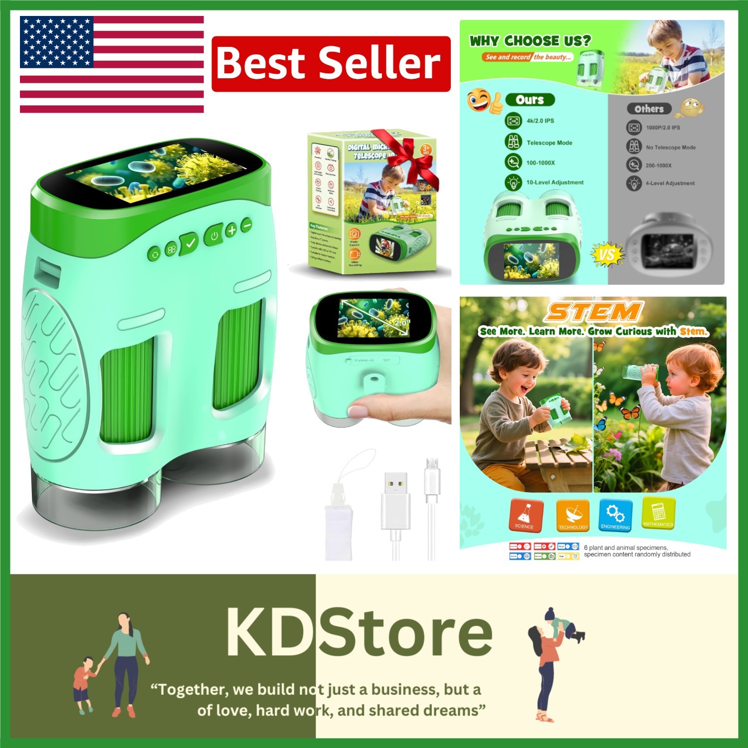 Kids Handheld Microscope 4K Camera 2.0″ Screen Explore 1000X Magnification
