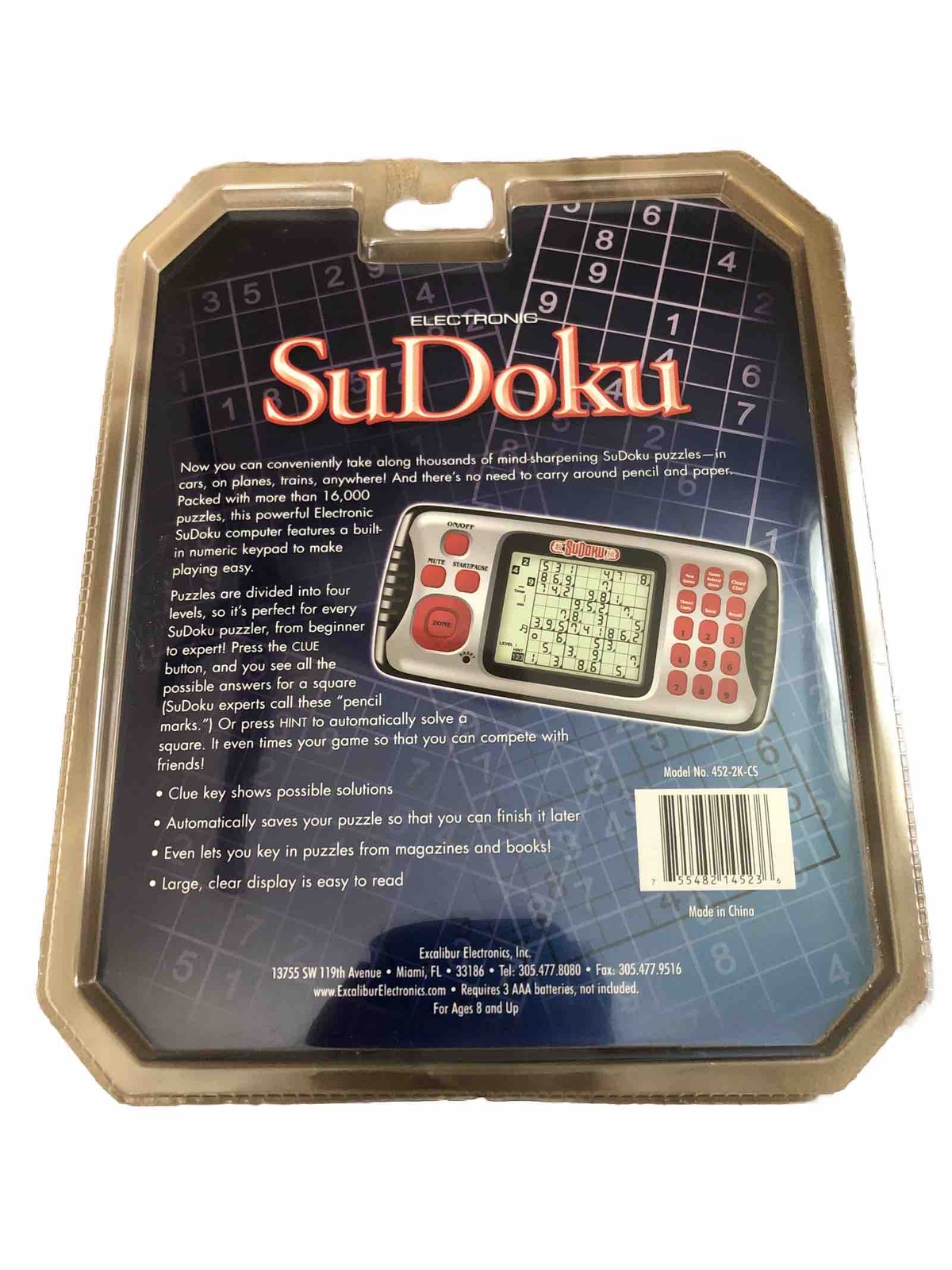 Excalibur Electronics Handheld SuDoku Video Game 452-2K-CS 16,000 Puzzles Sealed