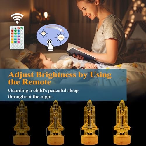 Night Light Gifts, Rocket 3D Illusion Lamp with 16 Colors Space Shuttle