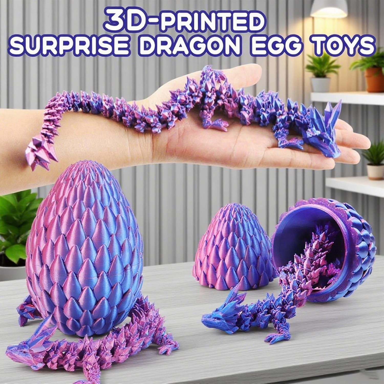 12inch 3D Printed Dragon Egg,Mystery Crystal Fidget Laser Purple